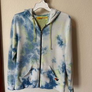 HAND TIE-DYED ZIP HOODIE - NEON YELLOW